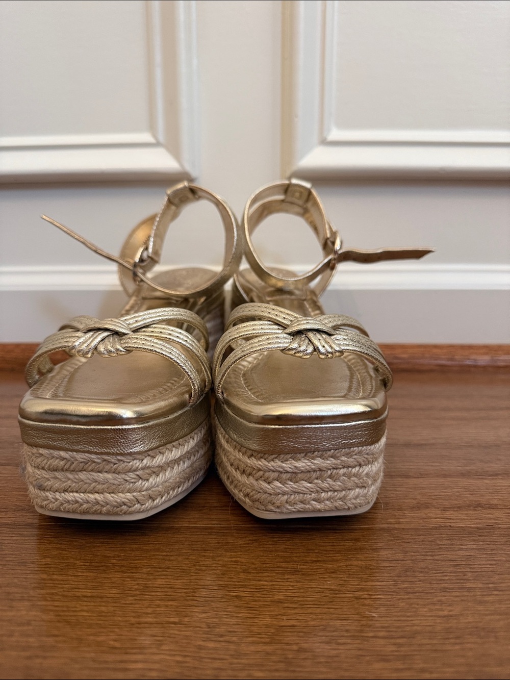 Beach Nightlife Pool Party Metallic Gold Wedge Sandals with Espadrille Platform - Picture 3 of 5